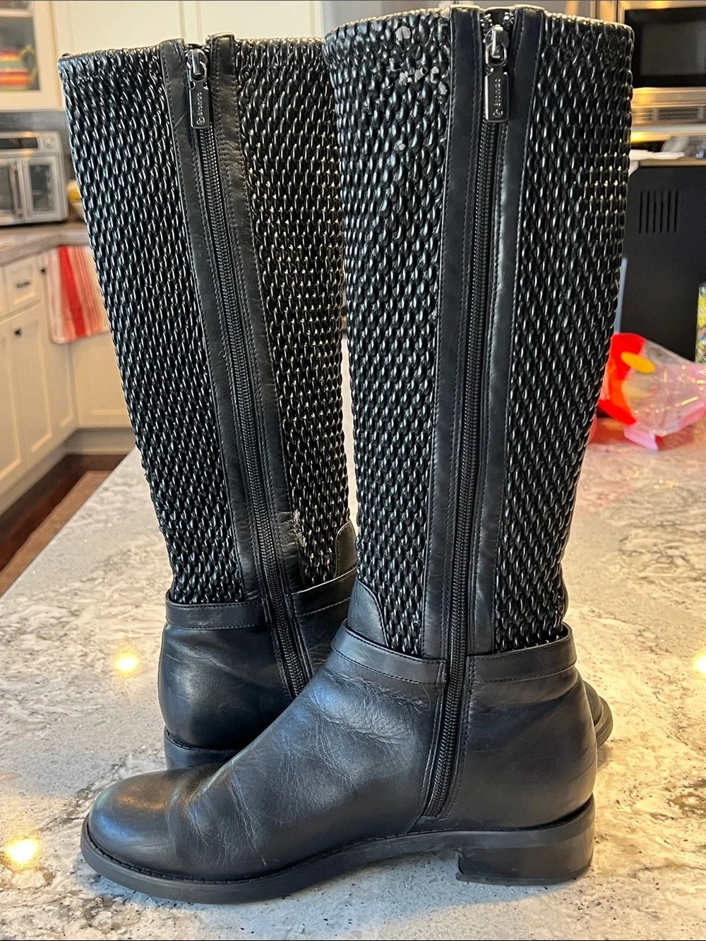 Blondo Black Textured Tall Leather Winter Rain Boots